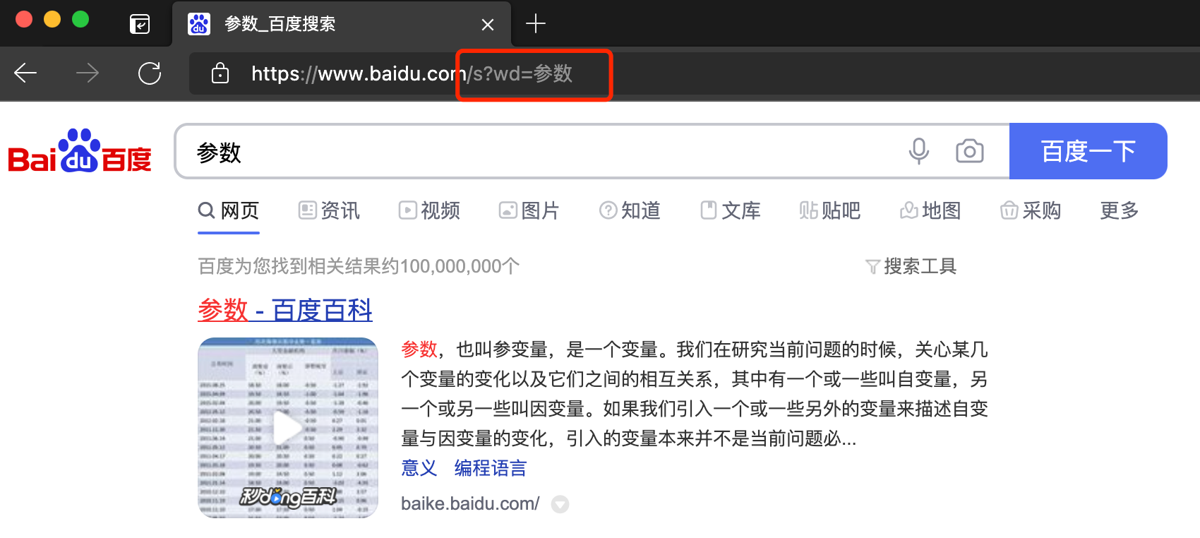 搜索结果页要显示的内容,会根据wd的参数值变化